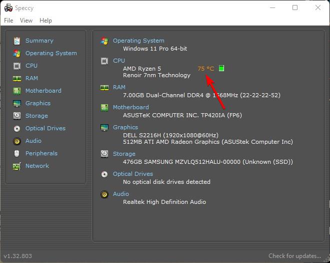スペックのCPU温度